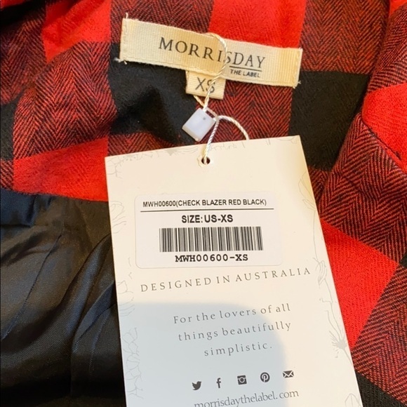 Morrisday the Label red buffalo plaid blazer XS NWT - Picture 7 of 9